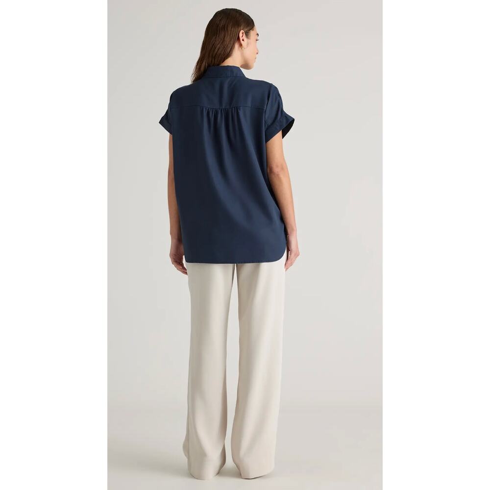 Quince Vintage Wash Tencel Camp Shirt S Navy Blue NWT Button Top Capsule Travel - Picture 3 of 5